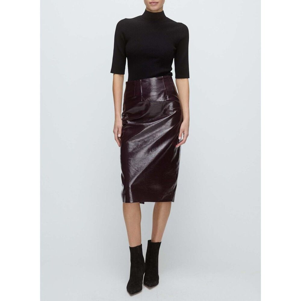 Veronica Beard Holmes Faux Leather Skirt Womens 12 Plum Chic Fall Luxury Classic